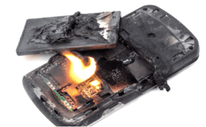 phone with lithium battery on fire